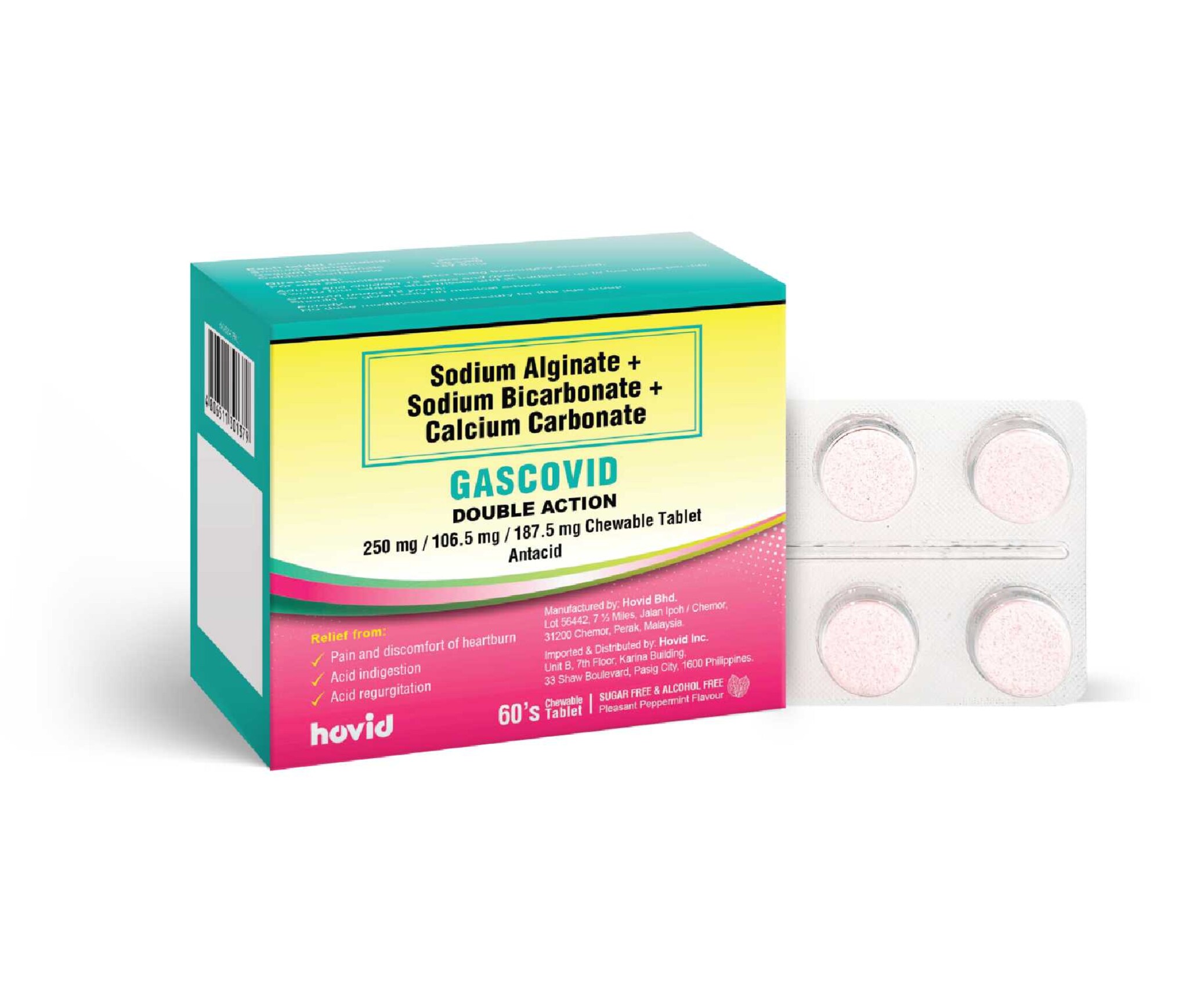 GASCOVID DOUBLE ACTION 250mg / 106.5 mg / 187.5mg Chewable Tablet